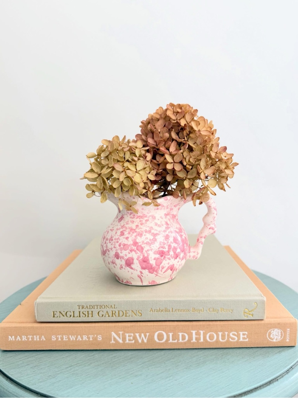 White and Pink Speckled Ceramic Small Pitcher Vase - Home Accents